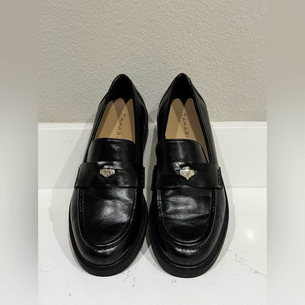 Tahari Black Leather Penny Loafers